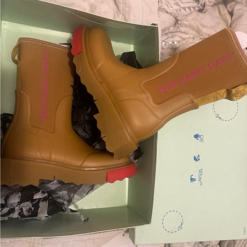 OFF WHITE - Virgil Abloh -  Rain Boots with Pink & Red Accents - Size 6